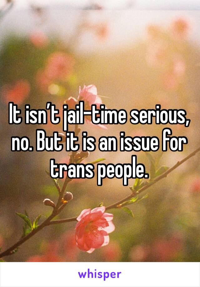 It isn’t jail-time serious, no. But it is an issue for trans people.