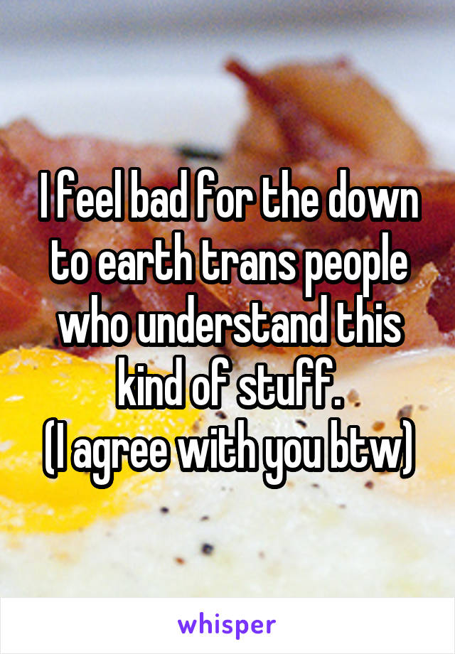 I feel bad for the down to earth trans people who understand this kind of stuff.
(I agree with you btw)