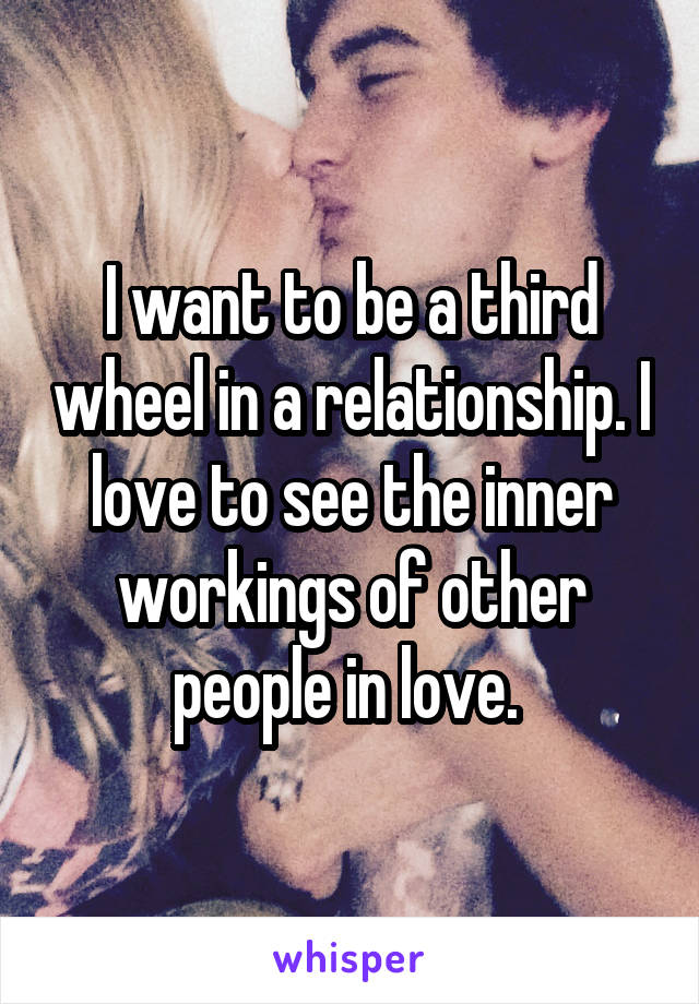 I want to be a third wheel in a relationship. I love to see the inner workings of other people in love. 