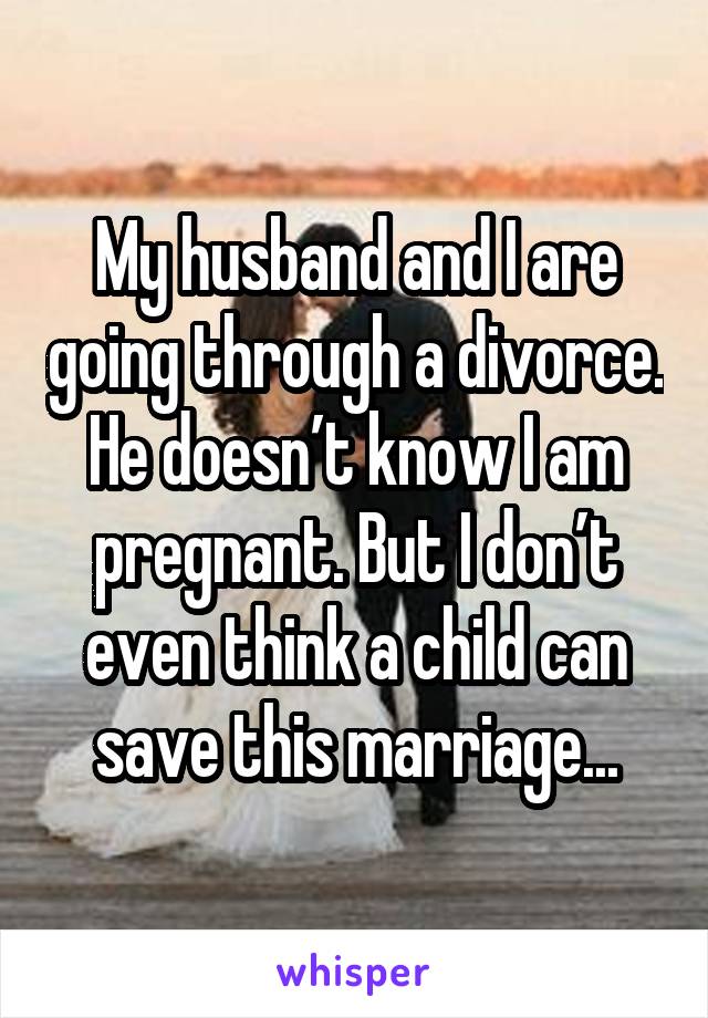 My husband and I are going through a divorce. He doesn’t know I am pregnant. But I don’t even think a child can save this marriage...