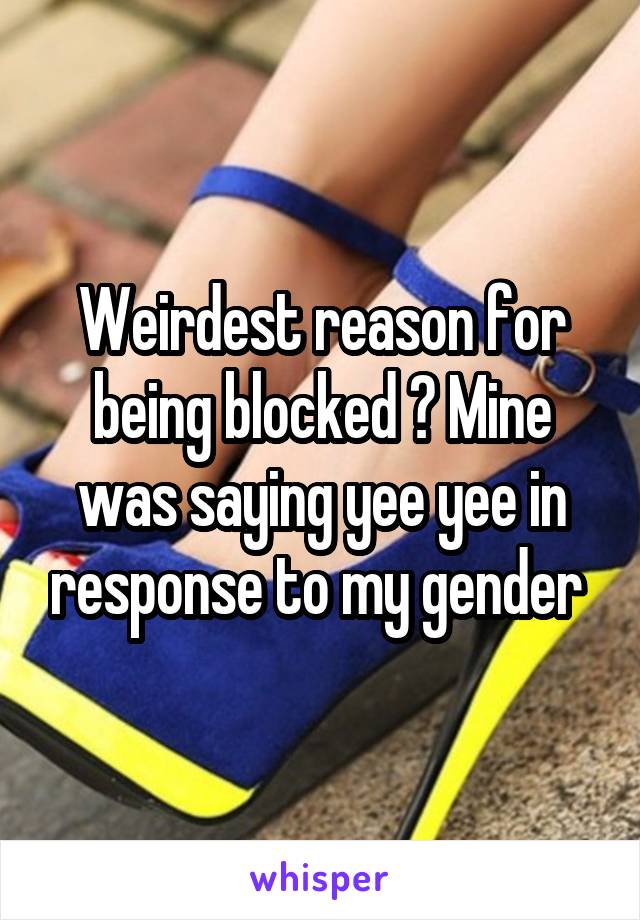 Weirdest reason for being blocked ? Mine was saying yee yee in response to my gender 