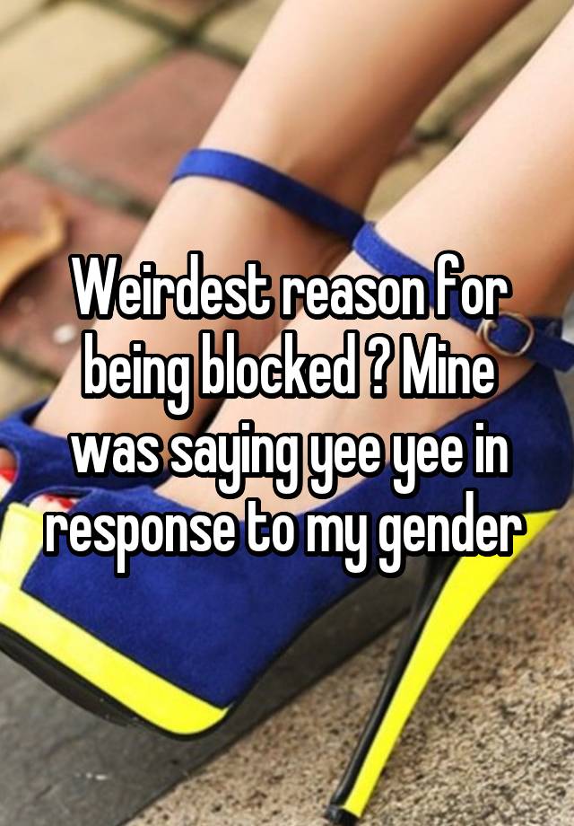 Weirdest reason for being blocked ? Mine was saying yee yee in response to my gender 