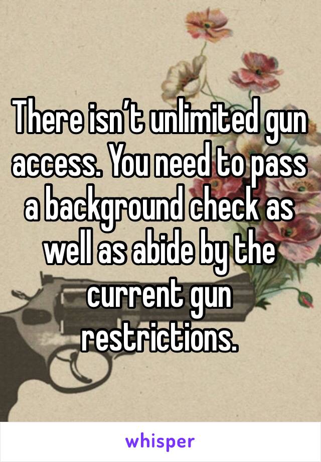 There isn’t unlimited gun access. You need to pass a background check as well as abide by the current gun restrictions. 