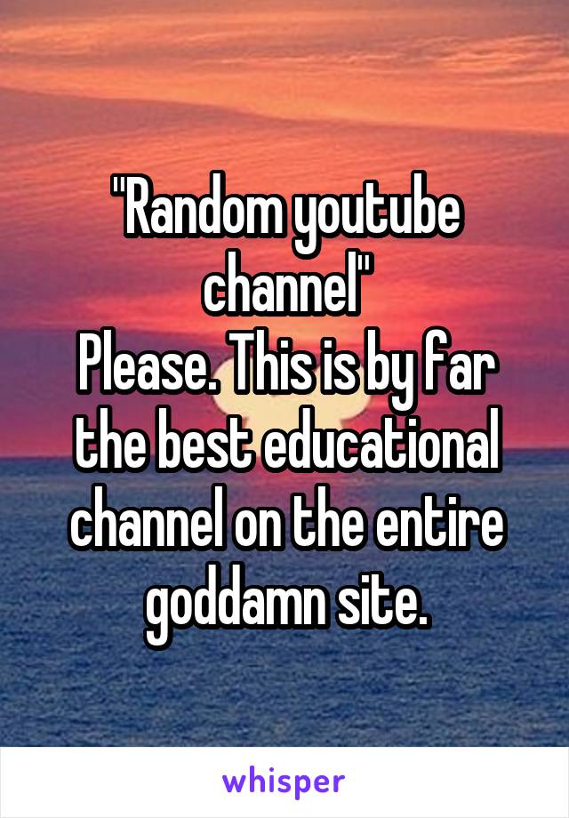 "Random youtube channel"
Please. This is by far the best educational channel on the entire goddamn site.