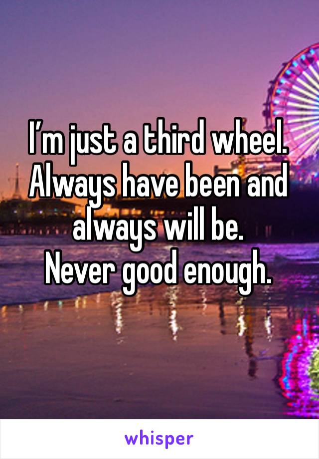 I’m just a third wheel.
Always have been and always will be.
Never good enough.
