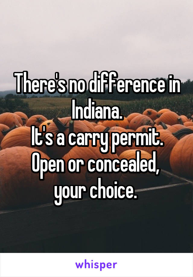 There's no difference in Indiana.
It's a carry permit. Open or concealed, 
your choice. 