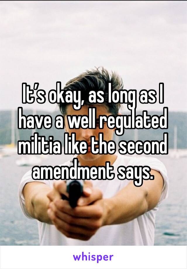 It’s okay, as long as I have a well regulated militia like the second amendment says.