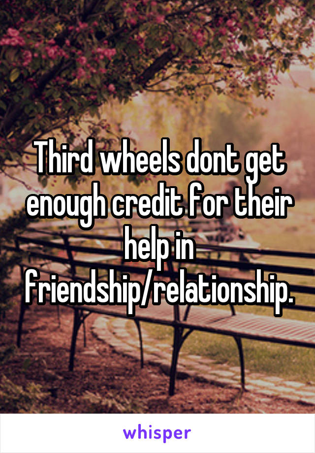 Third wheels dont get enough credit for their help in friendship/relationship.