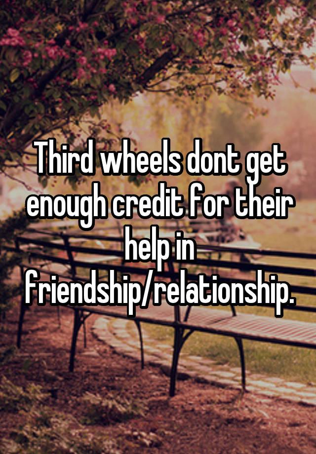 Third wheels dont get enough credit for their help in friendship/relationship.