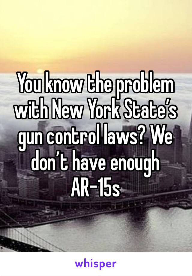 You know the problem with New York State’s gun control laws? We don’t have enough AR-15s