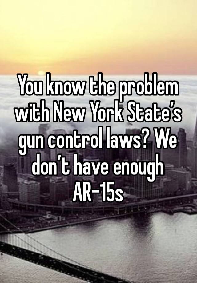 You know the problem with New York State’s gun control laws? We don’t have enough AR-15s