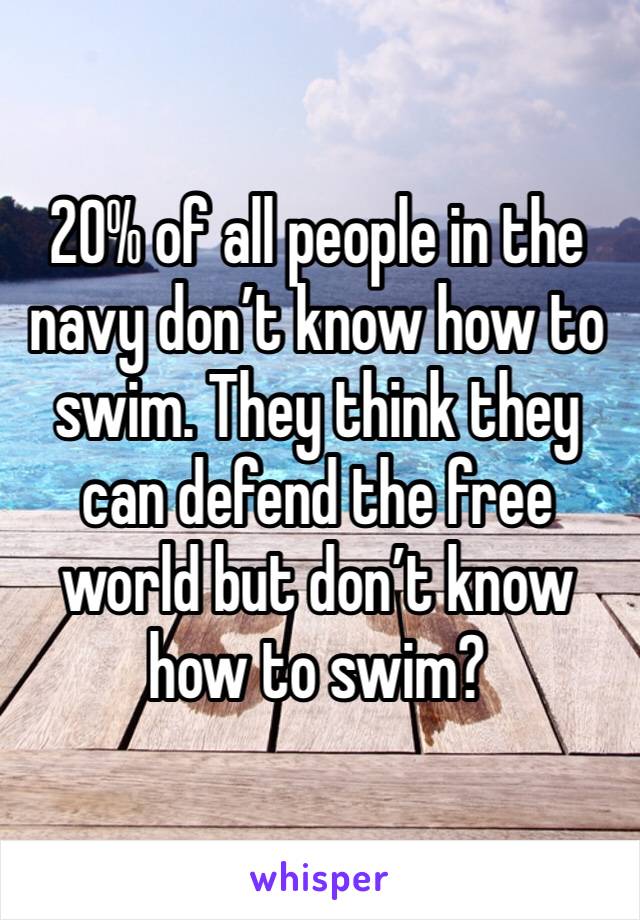 20% of all people in the navy don’t know how to swim. They think they can defend the free world but don’t know how to swim? 