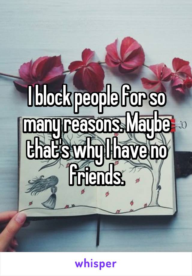 I block people for so many reasons. Maybe that's why I have no friends.