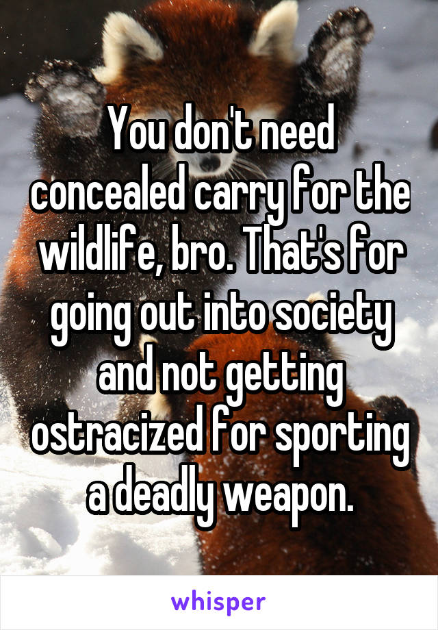 You don't need concealed carry for the wildlife, bro. That's for going out into society and not getting ostracized for sporting a deadly weapon.