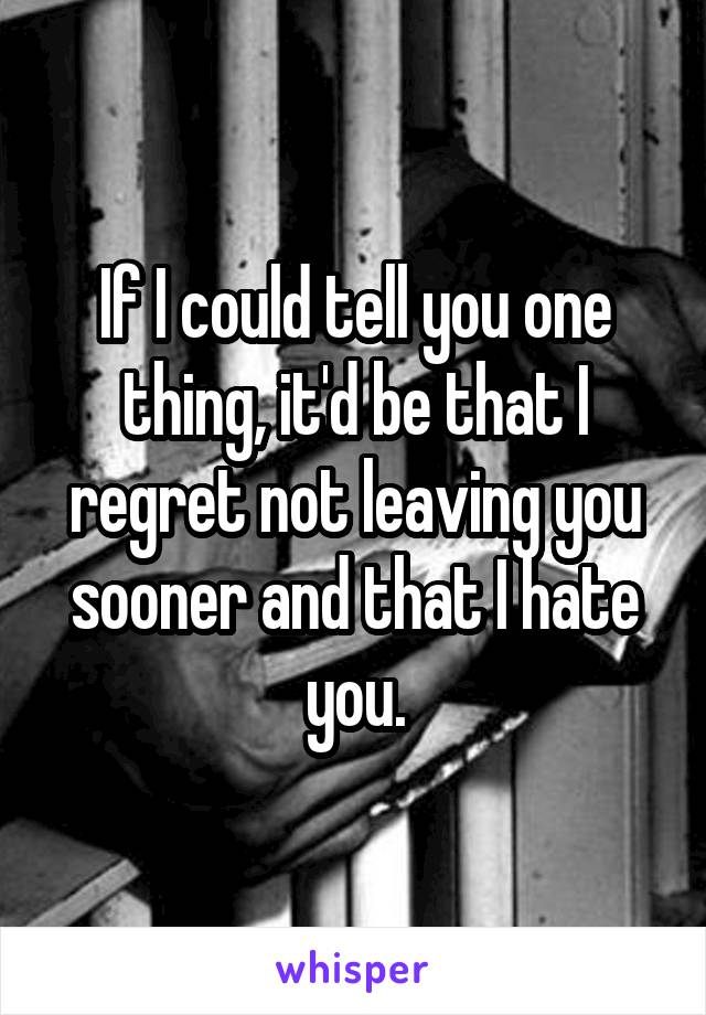 If I could tell you one thing, it'd be that I regret not leaving you sooner and that I hate you.