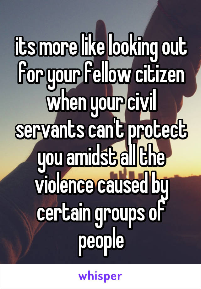 its more like looking out for your fellow citizen when your civil servants can't protect you amidst all the violence caused by certain groups of people