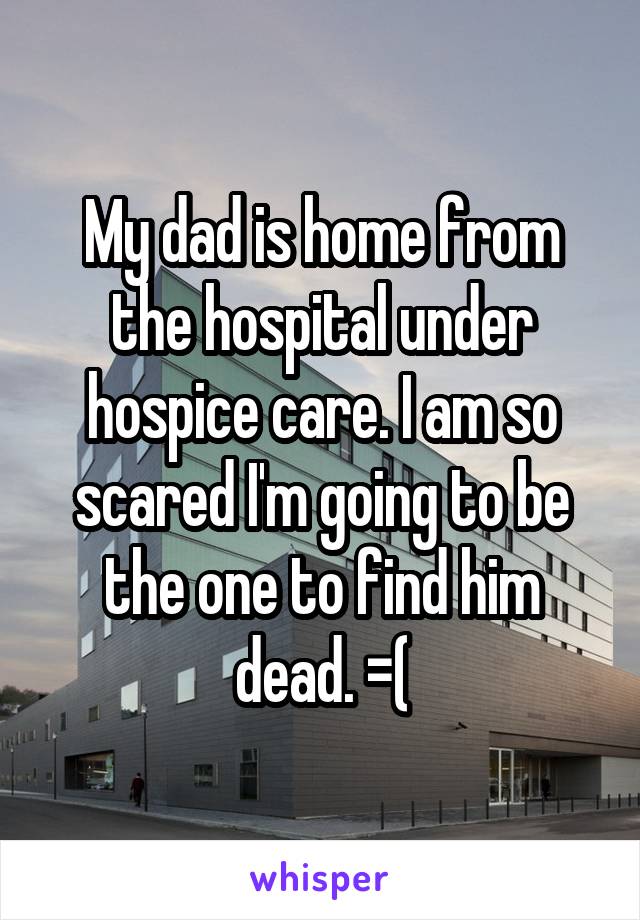My dad is home from the hospital under hospice care. I am so scared I'm going to be the one to find him dead. =(