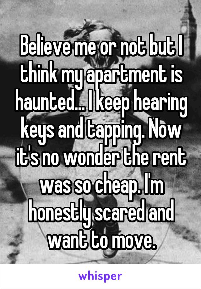 Believe me or not but I think my apartment is haunted... I keep hearing keys and tapping. Now it's no wonder the rent was so cheap. I'm honestly scared and want to move.