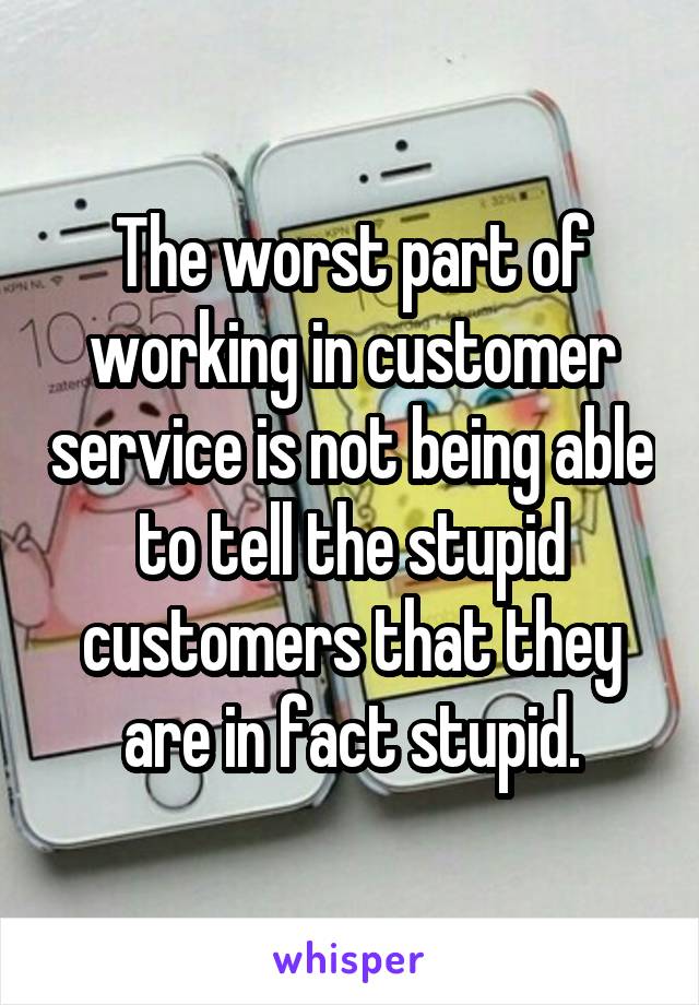 The worst part of working in customer service is not being able to tell the stupid customers that they are in fact stupid.