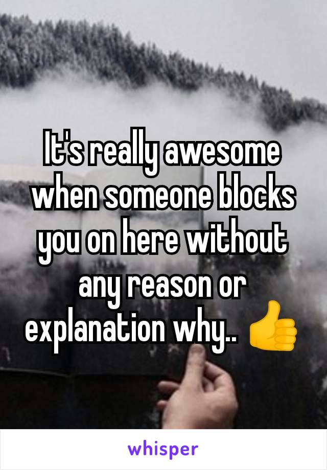 It's really awesome when someone blocks you on here without any reason or explanation why.. 👍