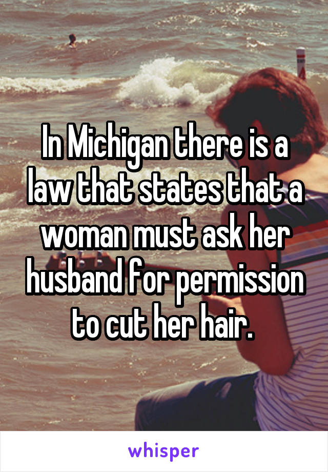 In Michigan there is a law that states that a woman must ask her husband for permission to cut her hair. 