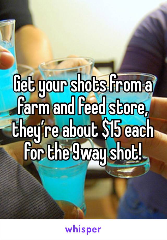 Get your shots from a farm and feed store, they’re about $15 each for the 9way shot!