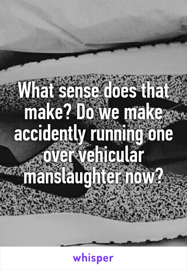 What sense does that make? Do we make accidently running one over vehicular manslaughter now?