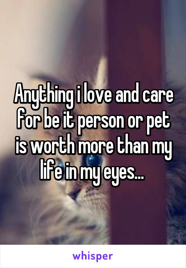 Anything i love and care for be it person or pet is worth more than my life in my eyes... 