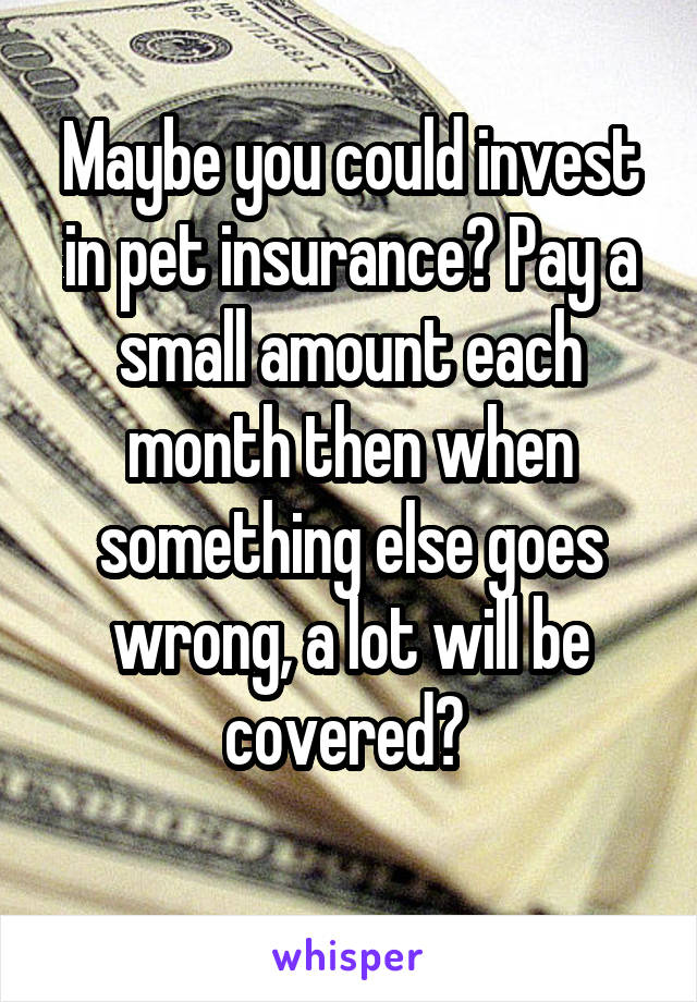 Maybe you could invest in pet insurance? Pay a small amount each month then when something else goes wrong, a lot will be covered? 
