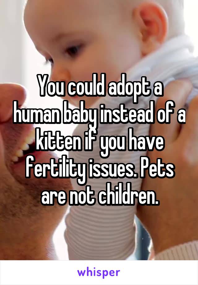 You could adopt a human baby instead of a kitten if you have fertility issues. Pets are not children.