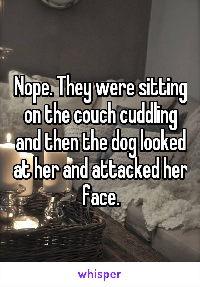 Nope. They were sitting on the couch cuddling and then the dog looked at her and attacked her face.