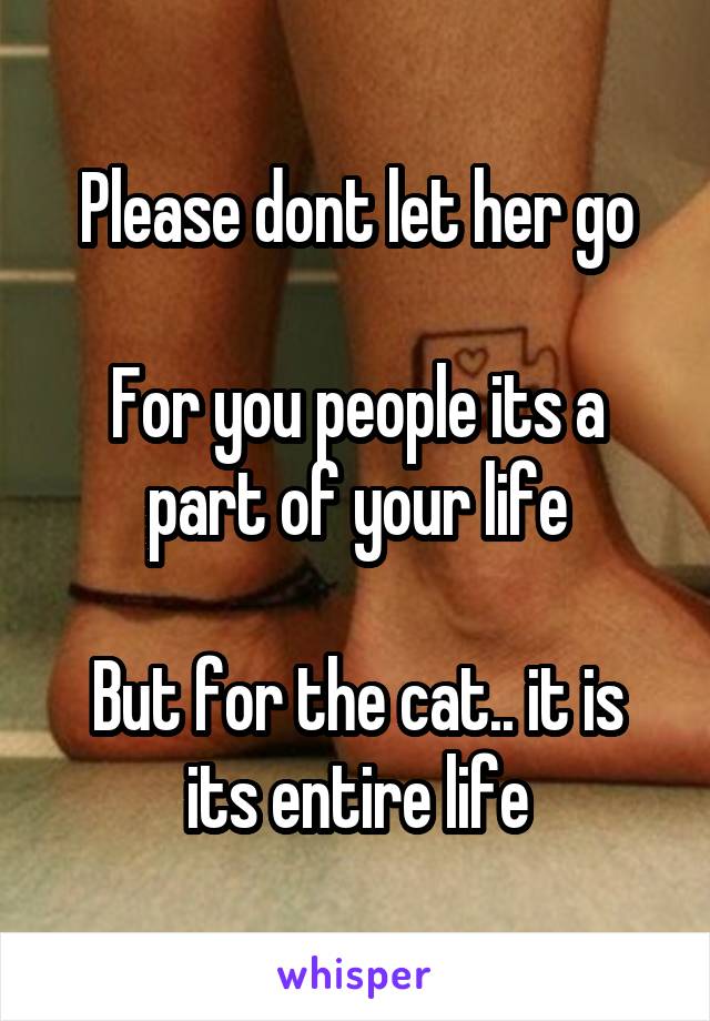 Please dont let her go

For you people its a part of your life

But for the cat.. it is its entire life