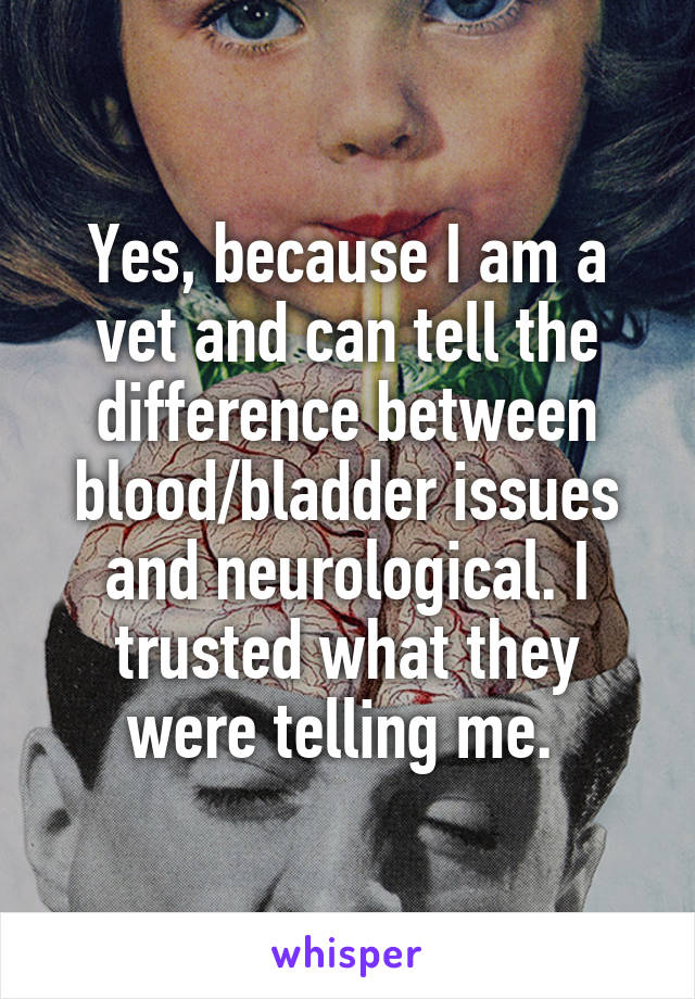 Yes, because I am a vet and can tell the difference between blood/bladder issues and neurological. I trusted what they were telling me. 