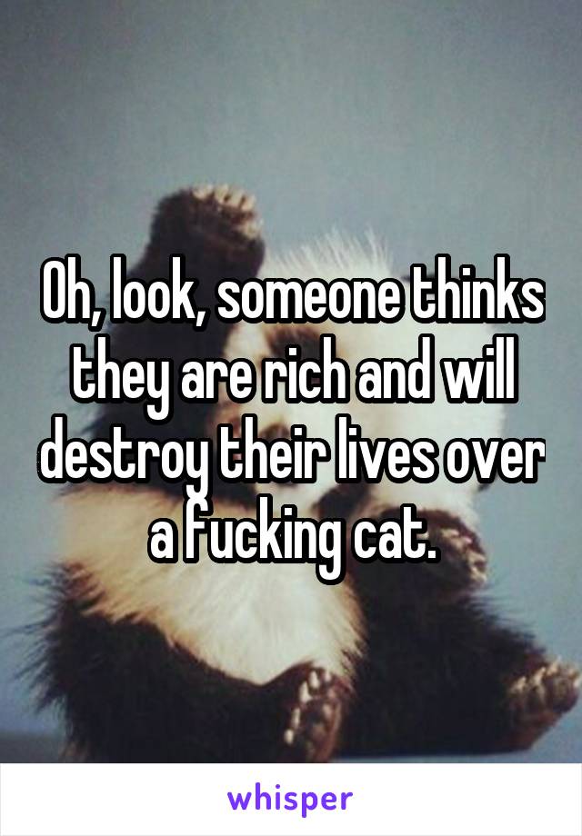 Oh, look, someone thinks they are rich and will destroy their lives over a fucking cat.