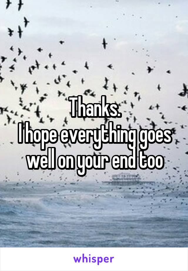 Thanks.
I hope everything goes well on your end too