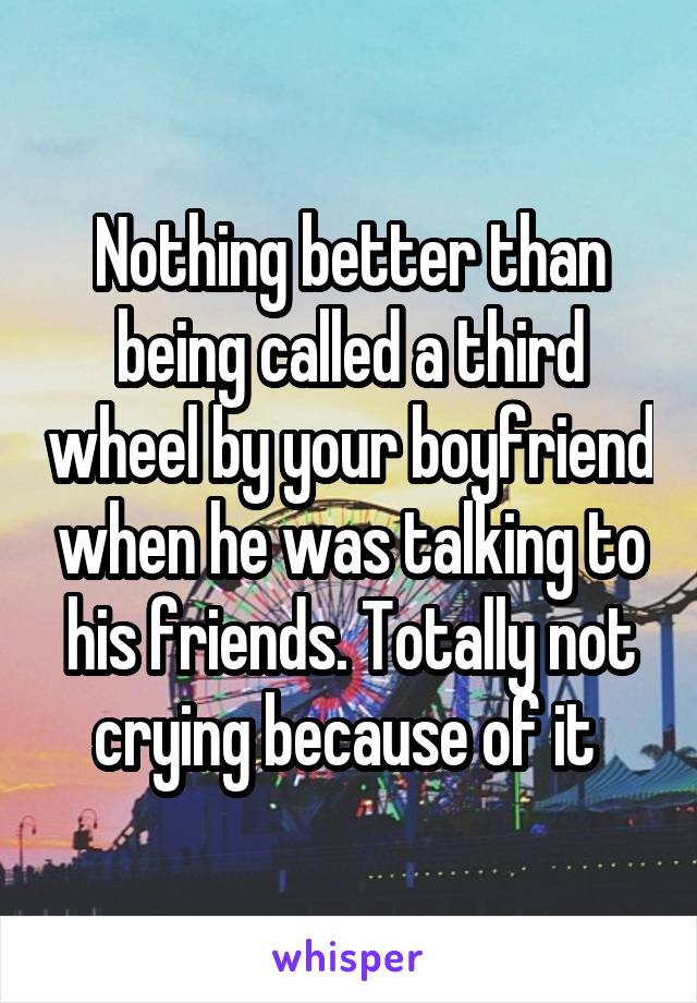 Nothing better than being called a third wheel by your boyfriend when he was talking to his friends. Totally not crying because of it 