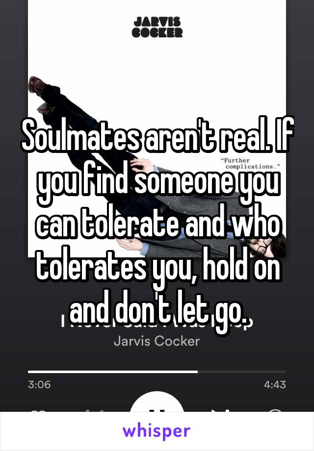 Soulmates aren't real. If you find someone you can tolerate and who tolerates you, hold on and don't let go.