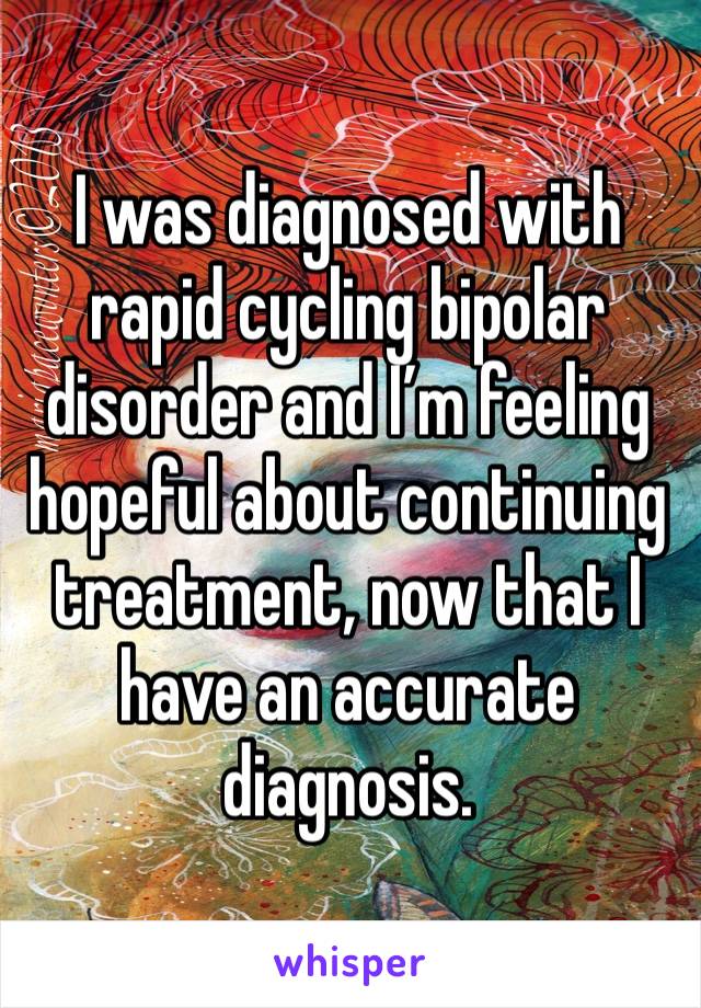 I was diagnosed with rapid cycling bipolar disorder and I’m feeling hopeful about continuing treatment, now that I have an accurate diagnosis.