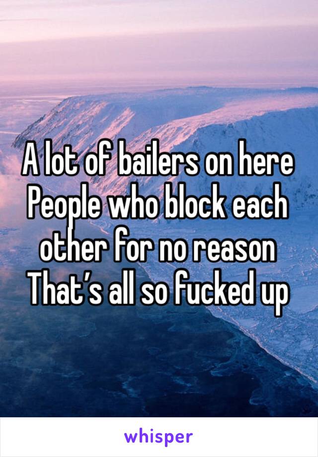 A lot of bailers on here 
People who block each other for no reason 
That’s all so fucked up 