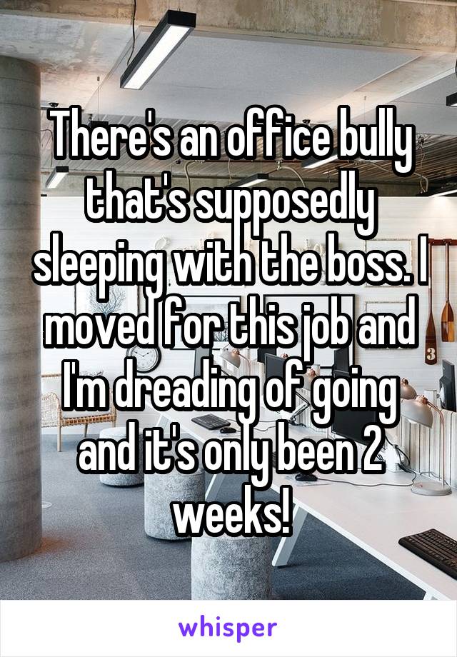 There's an office bully that's supposedly sleeping with the boss. I moved for this job and I'm dreading of going and it's only been 2 weeks!