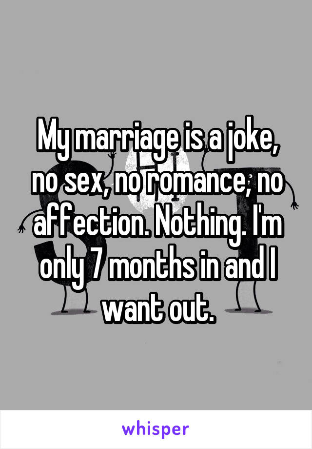 My marriage is a joke, no sex, no romance, no affection. Nothing. I'm only 7 months in and I want out.