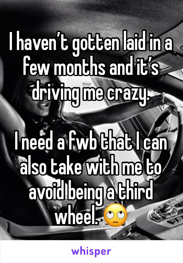 I haven’t gotten laid in a few months and it’s driving me crazy. 

I need a fwb that I can also take with me to avoid being a third wheel. 🙄