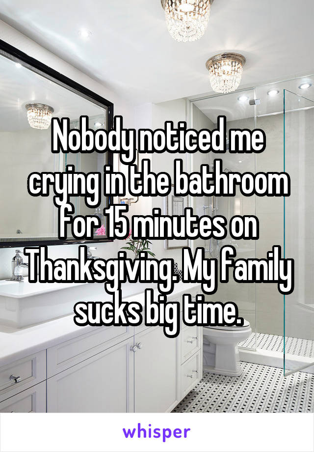 Nobody noticed me crying in the bathroom for 15 minutes on Thanksgiving. My family sucks big time.