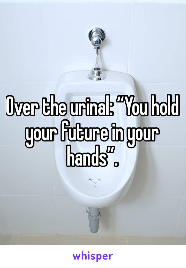 Over the urinal: “You hold your future in your hands”. 