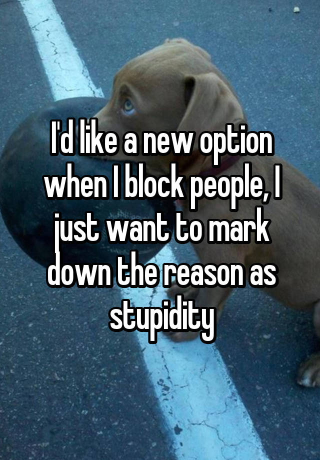 I'd like a new option when I block people, I just want to mark down the reason as stupidity