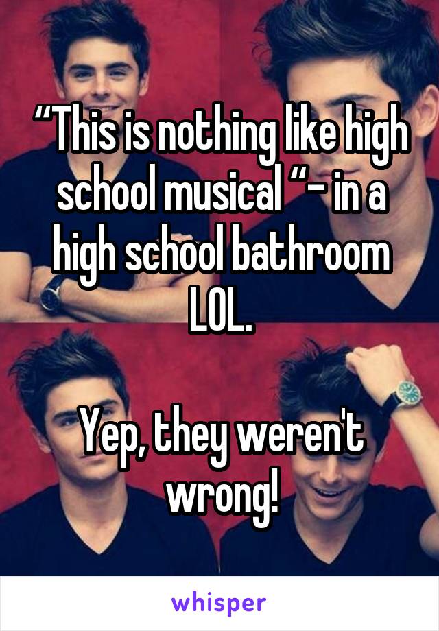 “This is nothing like high school musical “- in a high school bathroom LOL.

Yep, they weren't wrong!