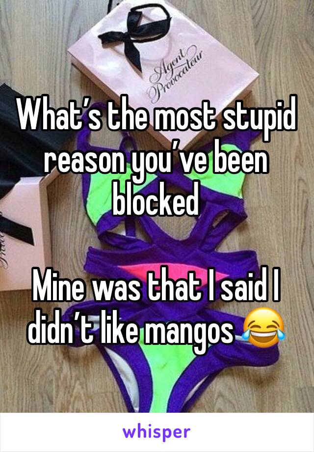 What’s the most stupid reason you’ve been blocked 

Mine was that I said I didn’t like mangos 😂