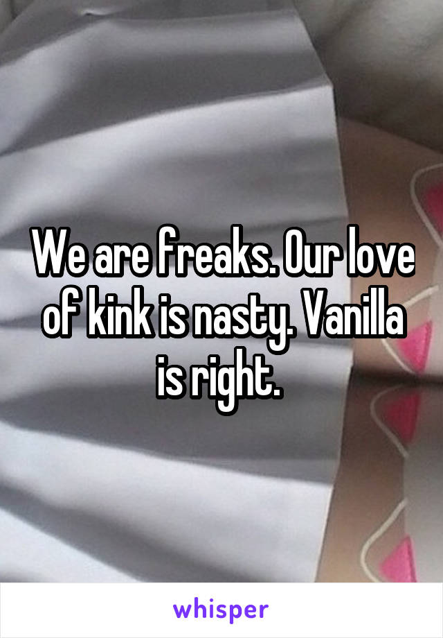 We are freaks. Our love of kink is nasty. Vanilla is right. 