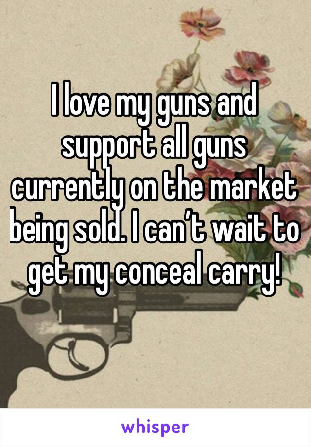 I love my guns and support all guns currently on the market being sold. I can’t wait to get my conceal carry!