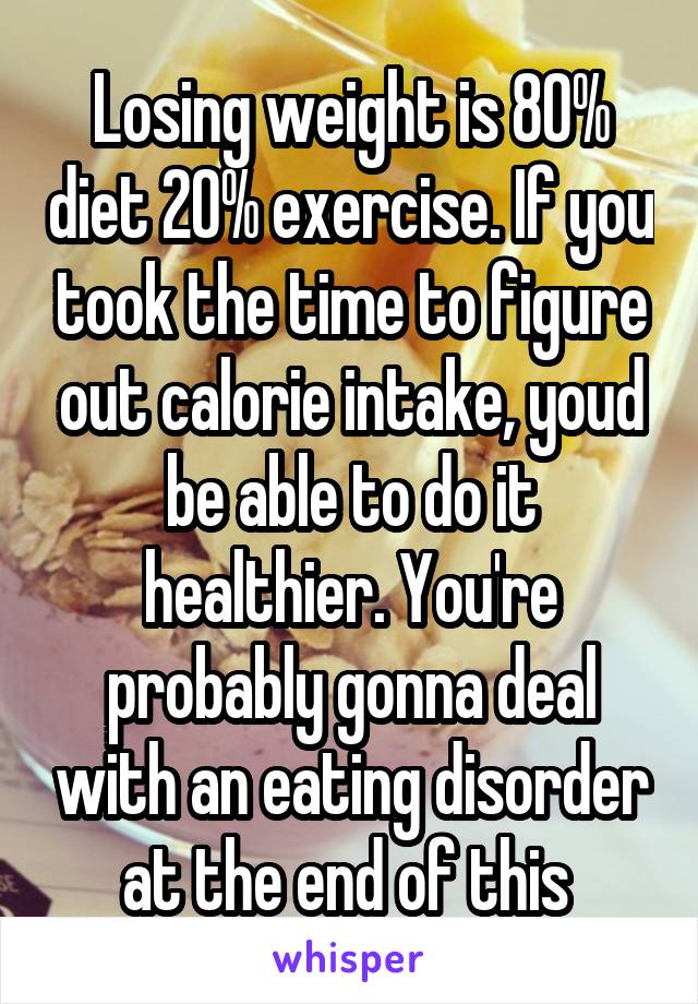 Losing weight is 80% diet 20% exercise. If you took the time to figure out calorie intake, youd be able to do it healthier. You're probably gonna deal with an eating disorder at the end of this 